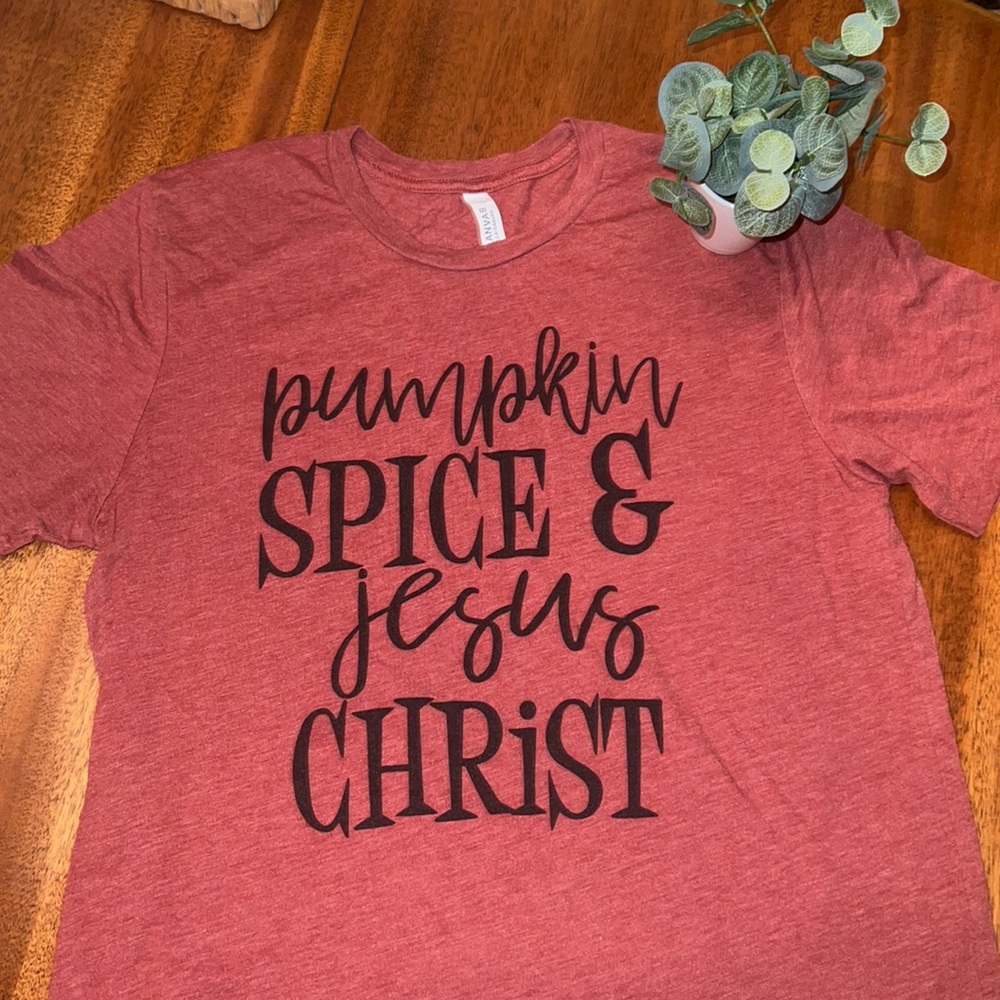Pumpkin Spice & Jesus Christ Tee, Size Large